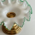 Antique pedestal dish, opaline w green trim