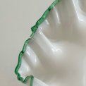 Antique pedestal dish, opaline w green trim