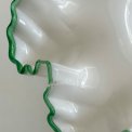 Antique pedestal dish, opaline w green trim