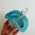 Ruffled dish w handle, light blue