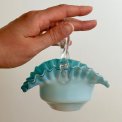 Ruffled dish w handle, light blue