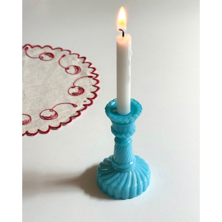 Minilysestage til juletr�slys, turkis opalineglas