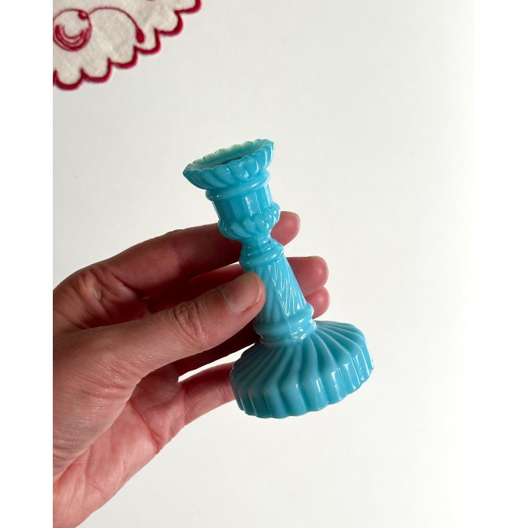 Minilysestage til juletr�slys, turkis opalineglas