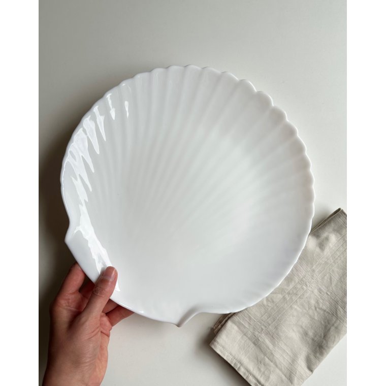 Muslingetallerken, hvid opalineglas, pr stk