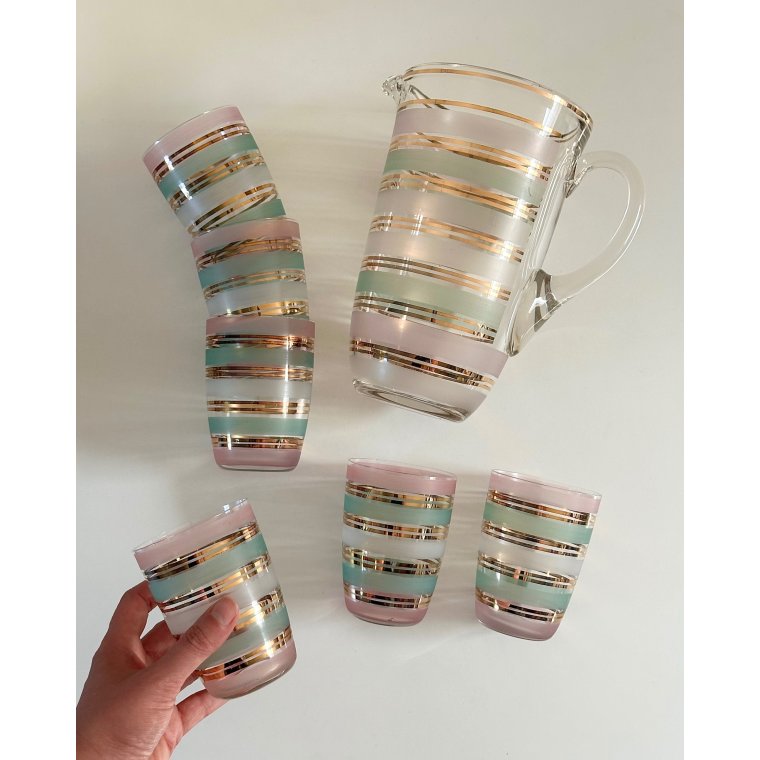 Vintage kande med 6 glas