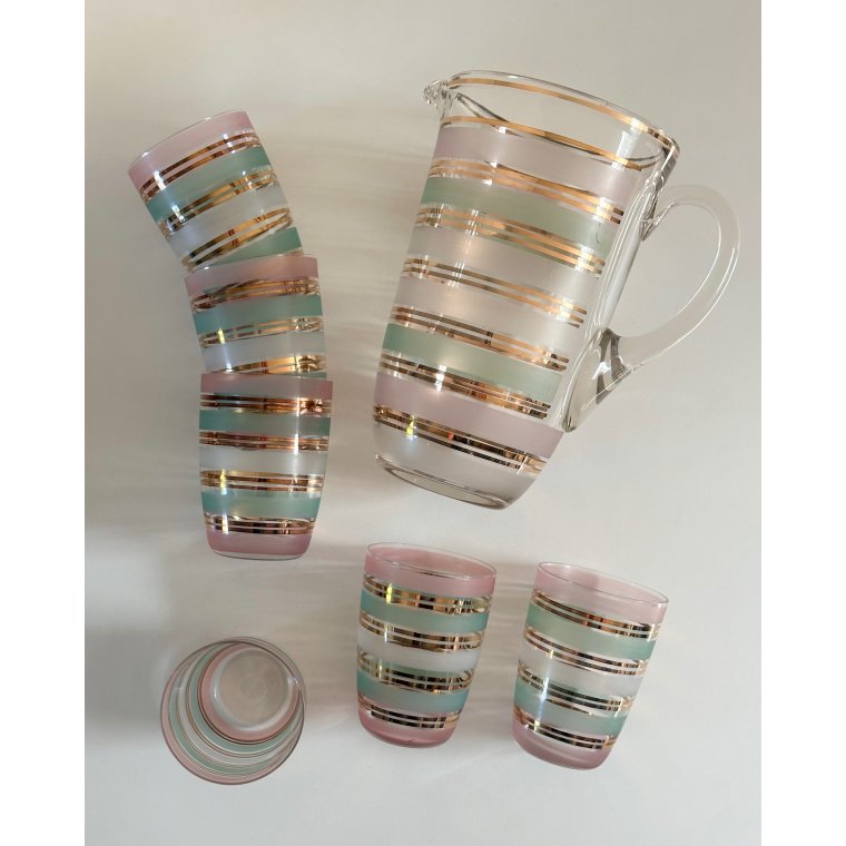 Vintage kande med 6 glas