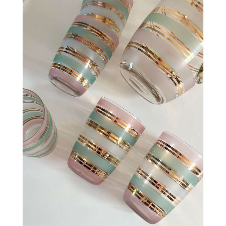 Vintage kande med 6 glas