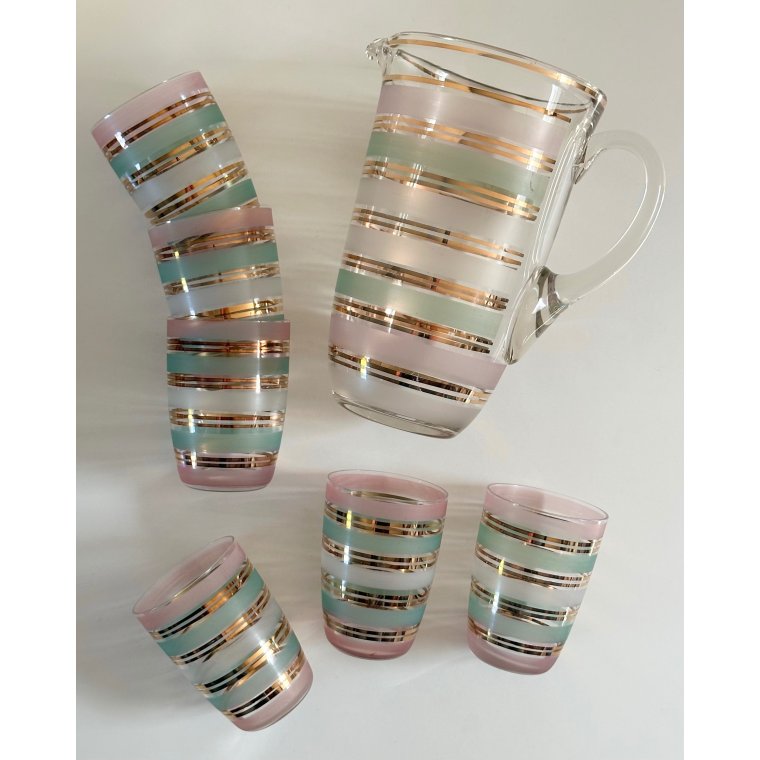 Vintage kande med 6 glas