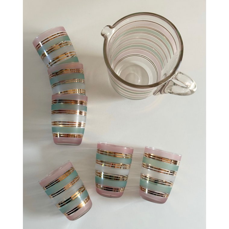 Vintage kande med 6 glas