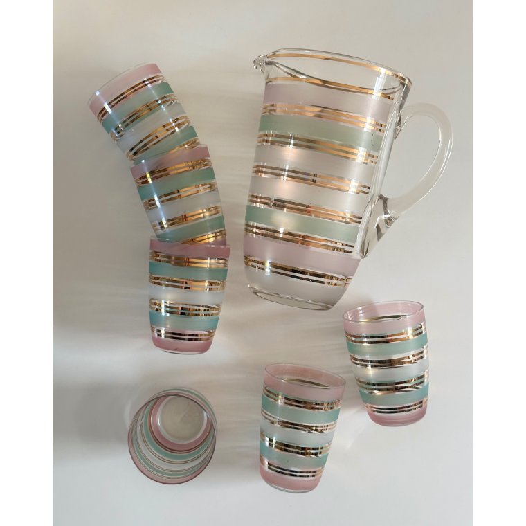 Vintage kande med 6 glas