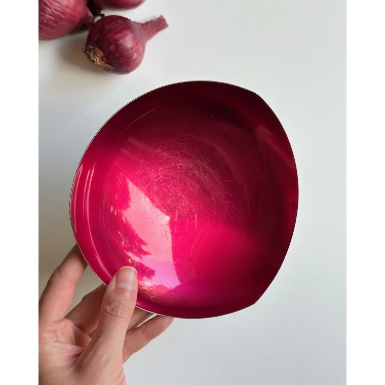 Silverplated dish w red enamel
