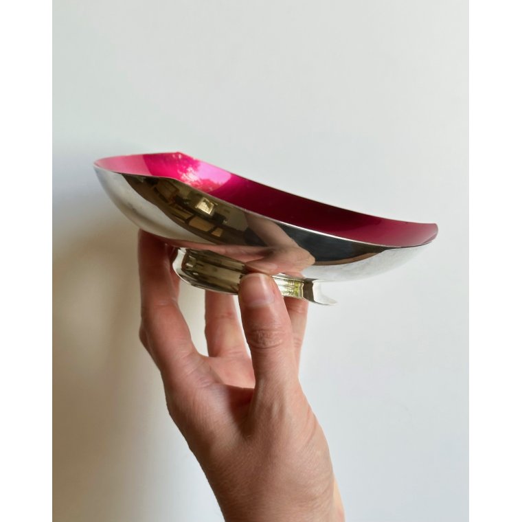 Silverplated dish w red enamel