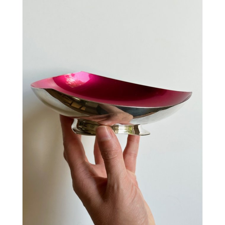 Silverplated dish w red enamel