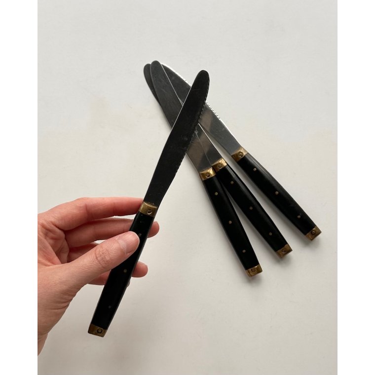 Knive m messing og bakelit, 4 stk samlet