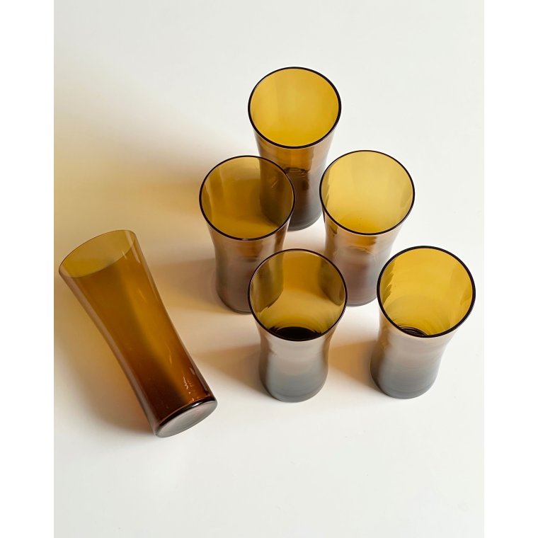 Ravfarvede drikkeglas, 6 stk samlet