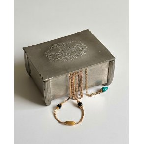 Pewter box w wooden bottom