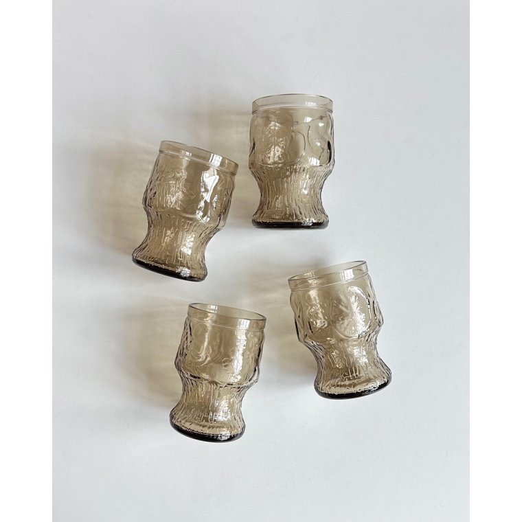 Smokey glasses w fruit motifs, Italy, set of 4