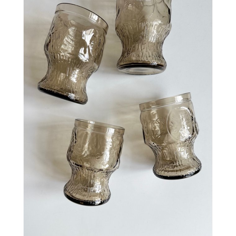 Smokey glasses w fruit motifs, Italy, set of 4