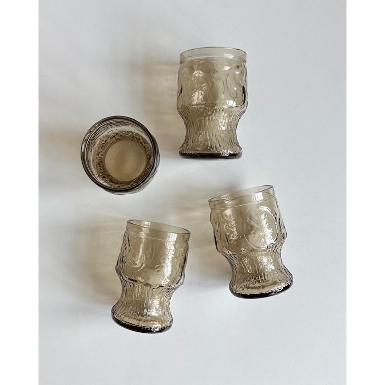 Smokey glasses w fruit motifs, Italy, set of 4