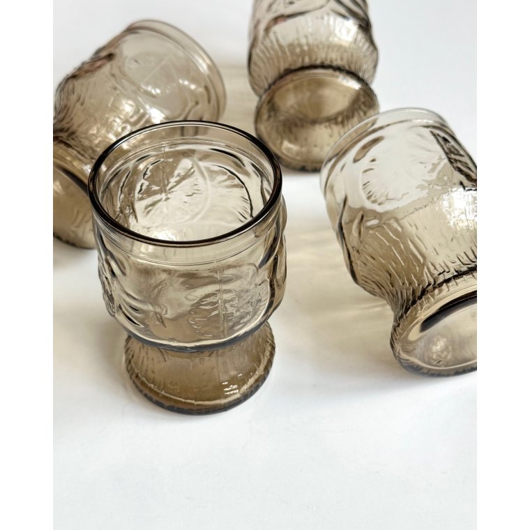 Smokey glasses w fruit motifs, Italy, set of 4