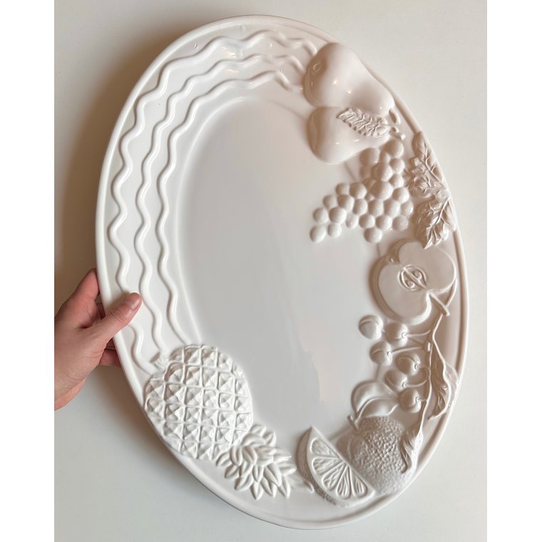 Large dish w fruit motif, faience