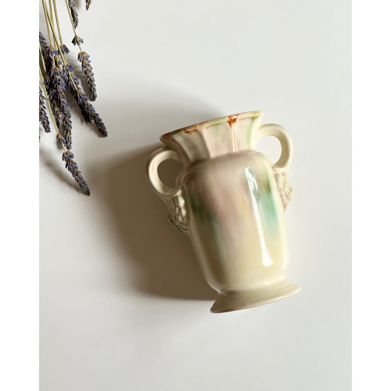 Ceramic vase, cream w pastels