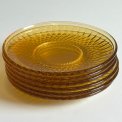 Kagetallerkner, ravfarvet glas, 6 stk samlet