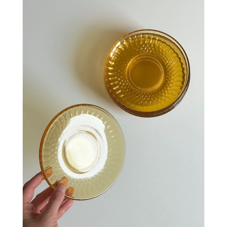 Kagetallerkner, ravfarvet glas, 6 stk samlet