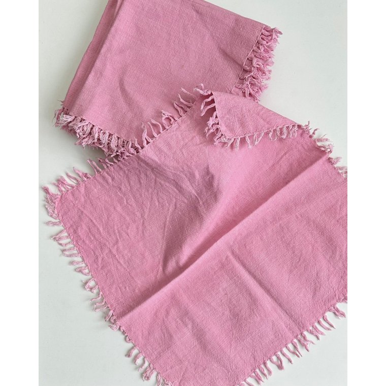 Lyserde stofservietter m frynser, 6 stk