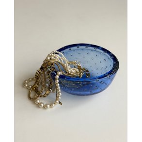 Blue glass dish w bubbles