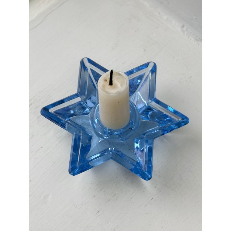 Star shaped candleholder, blue glass