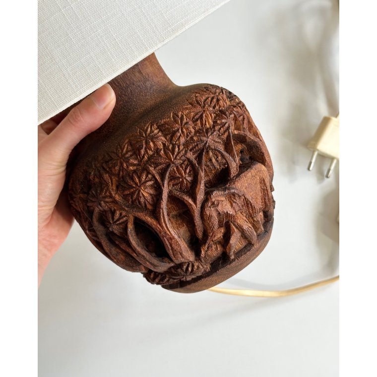Tablelamp, hand carved wood