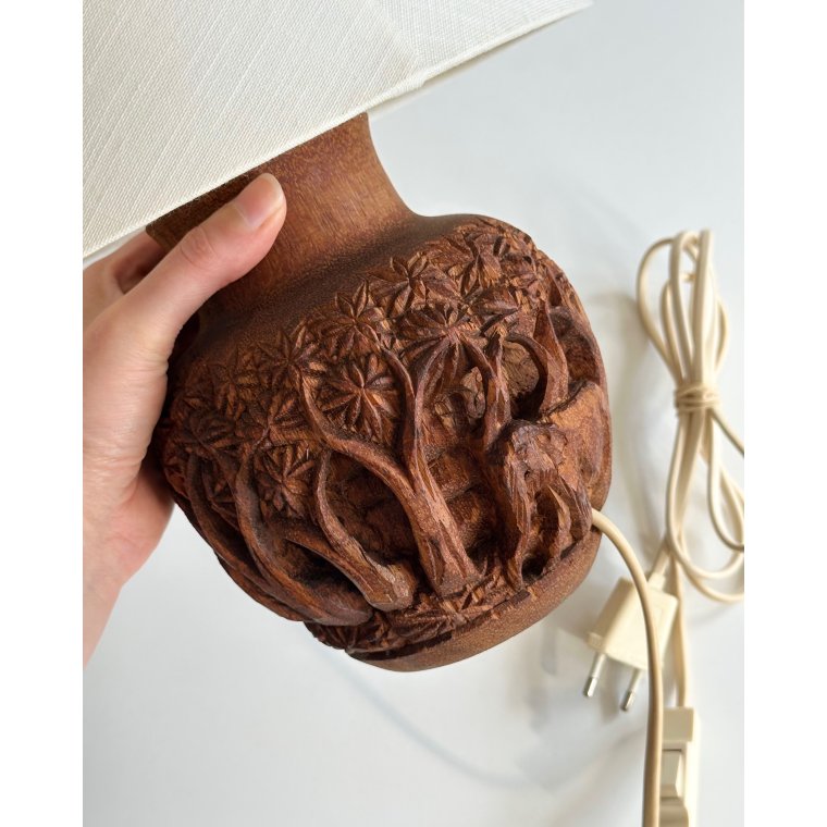Tablelamp, hand carved wood