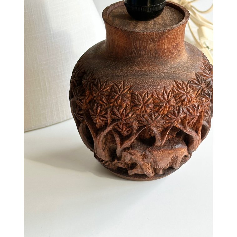 Tablelamp, hand carved wood
