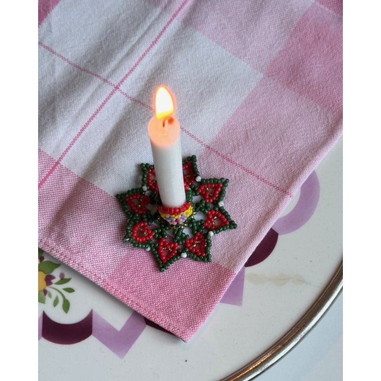 Perlesyet nissepigestage (bl jne) til juletrslys, pr stk