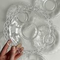Glass plates w motifs and pierced trim, set of 6
