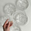 Glass plates w motifs and pierced trim, set of 6