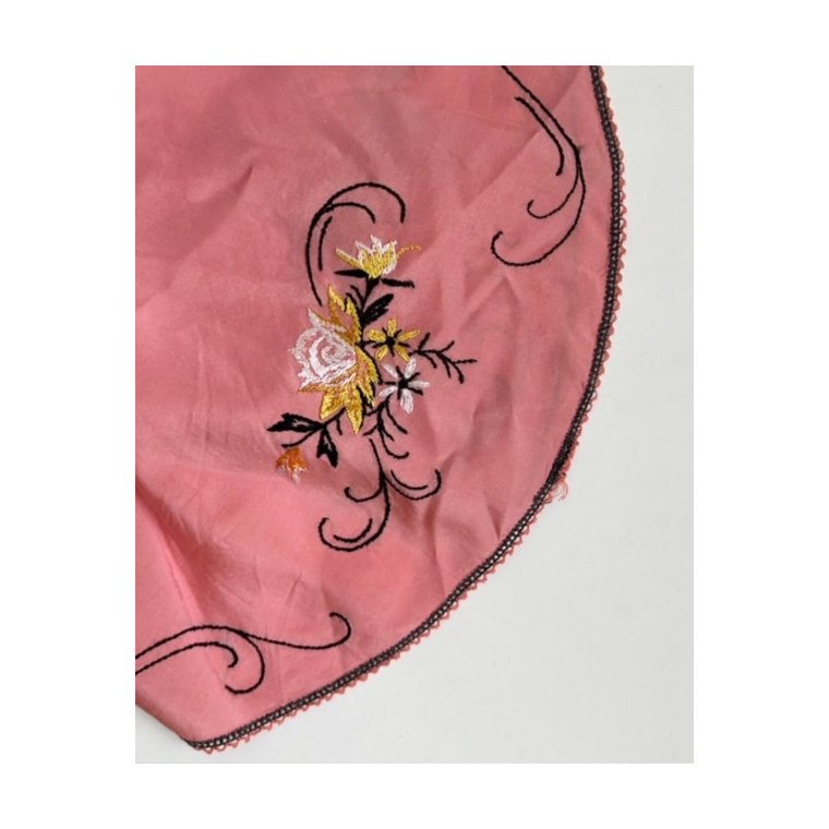 Rund minidug, rosa m sort broderi