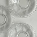Glass plates w motifs and pierced trim, set of 6