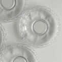 Glass plates w motifs and pierced trim, set of 6