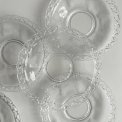 Glass plates w motifs and pierced trim, set of 6