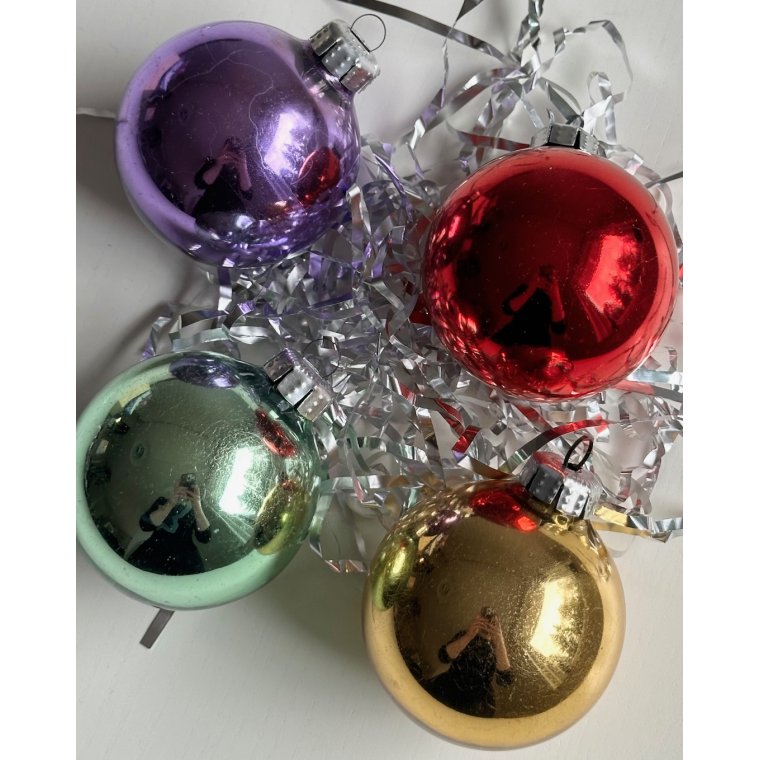 Retro julekugler, 4 stk i ske