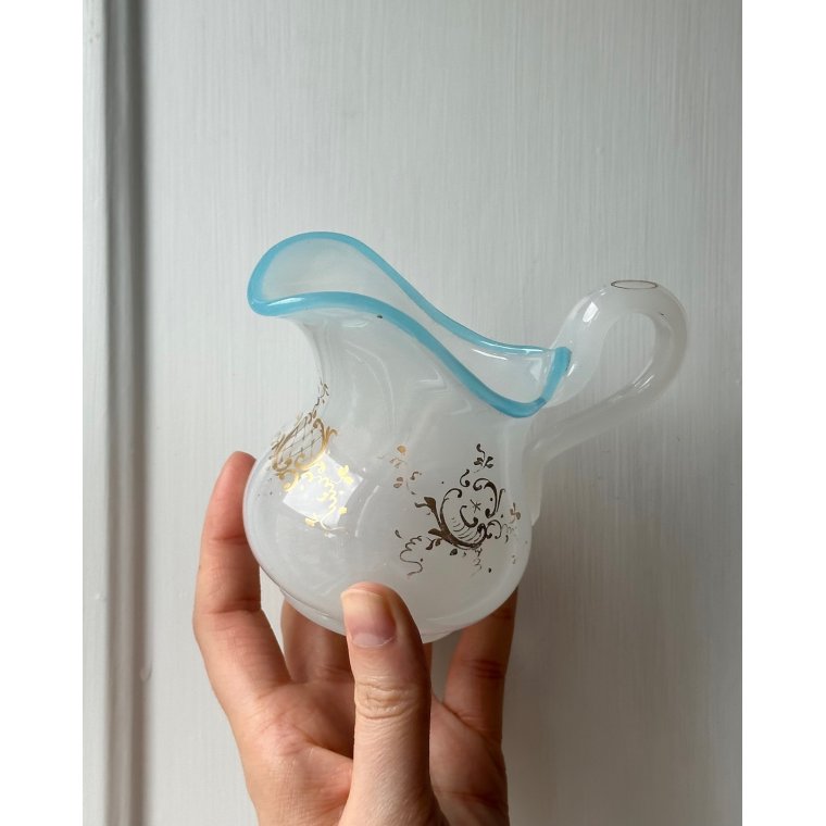 Fldekande, opaline m bl kant og tryk