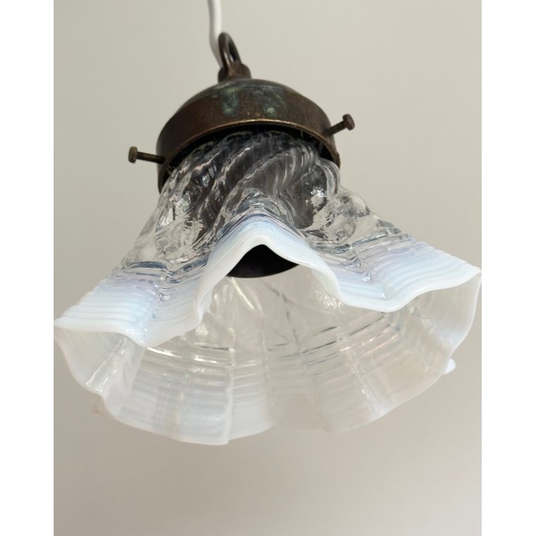 Antik pendel, klart/opalineglas, NB