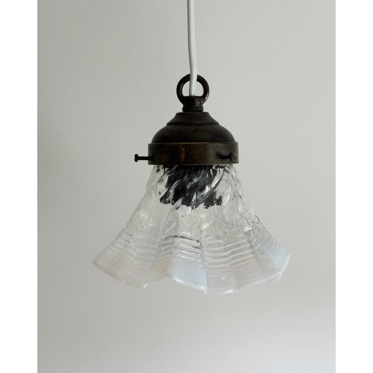 Antik pendel, klart/opalineglas, NB