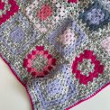 Hand made kid's blanket, granny squares, grey/rose/purple