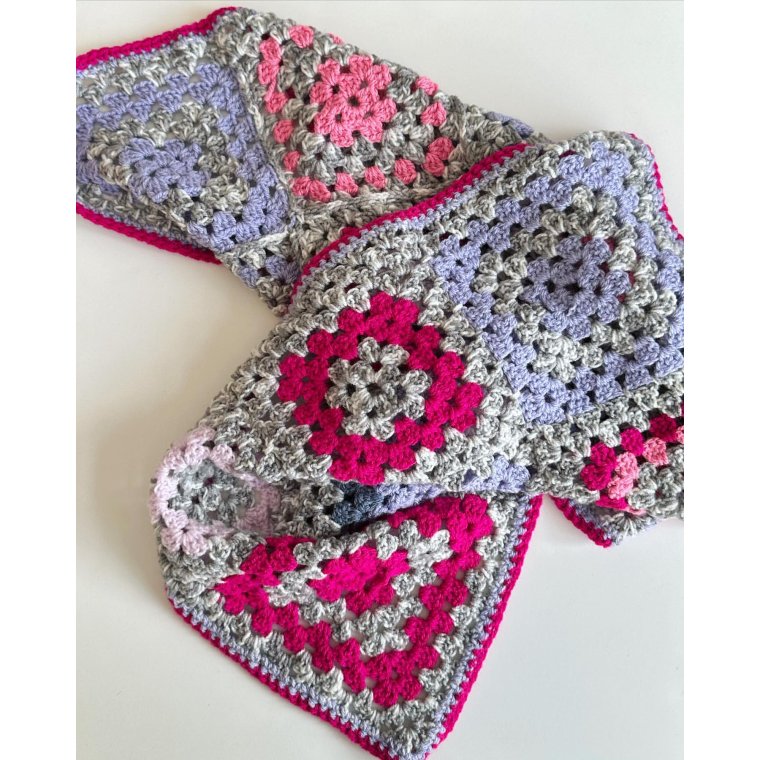 Hand made kid's blanket, granny squares, grey/rose/purple