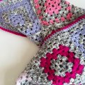 Hand made kid's blanket, granny squares, grey/rose/purple